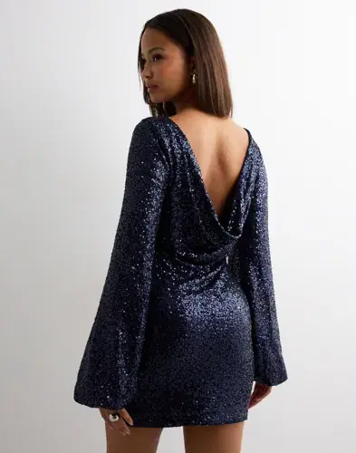 Nelly Nelly - Blå - Sparkling Cowlneck Dress