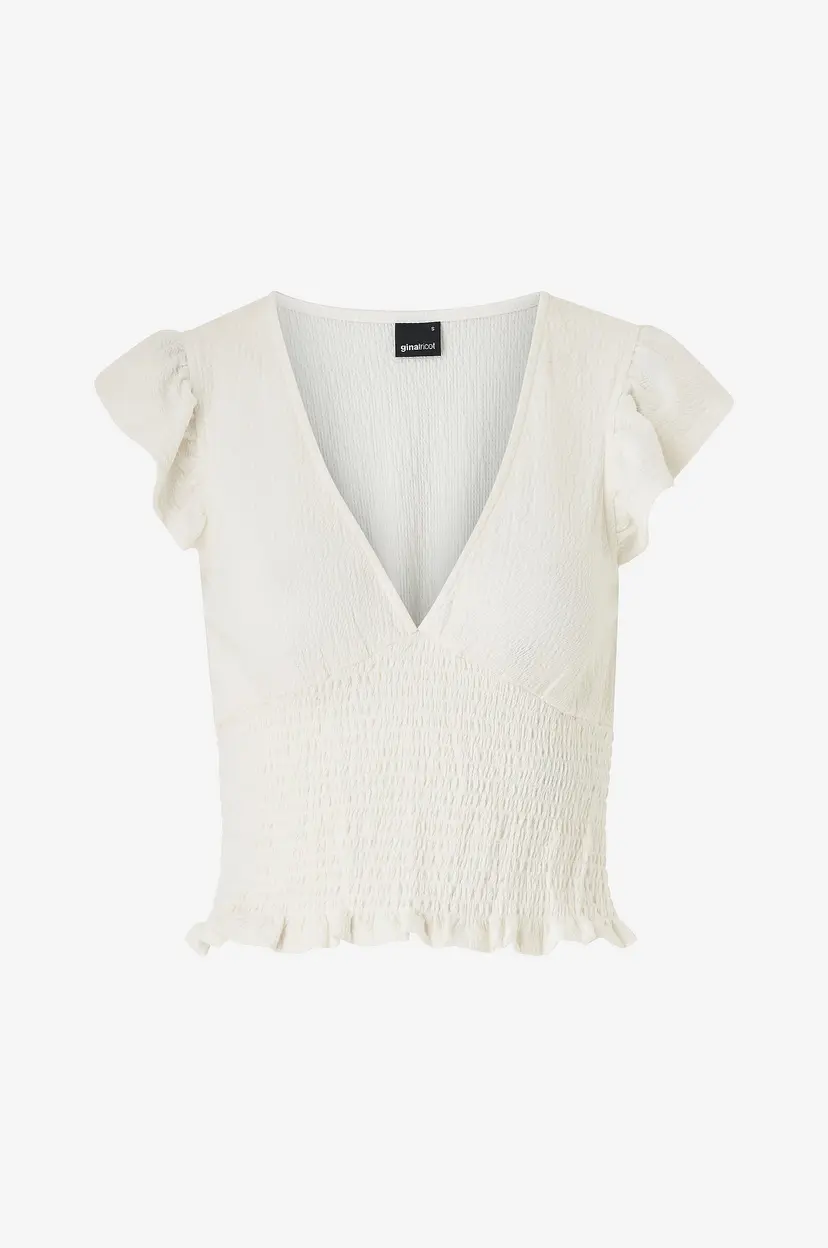 Gina Tricot Bluse Smock Frill Top - Hvit