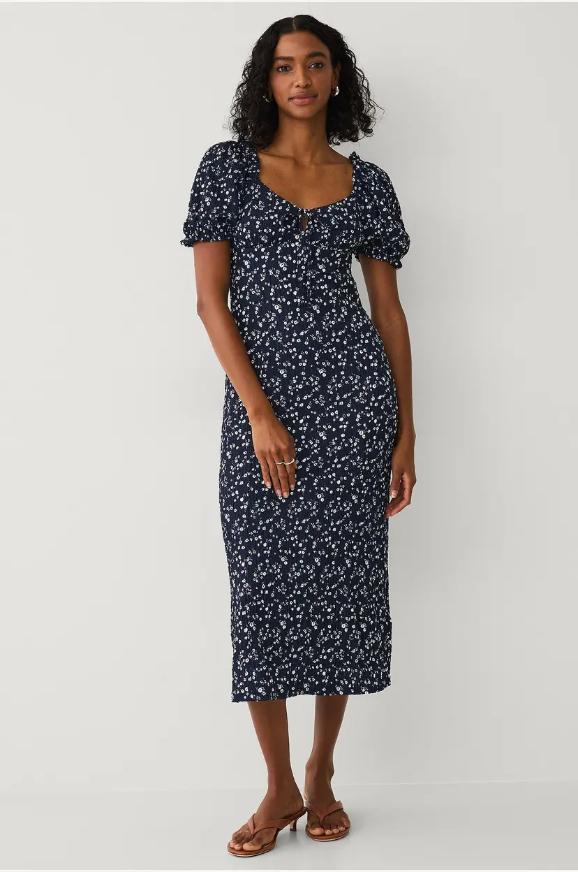 Gina Tricot Kjole Puff Sleeve Midi Dress - Blå