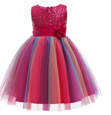 Lili Marleen Børne festkjole; Little Isabella Marie, pink regnbue