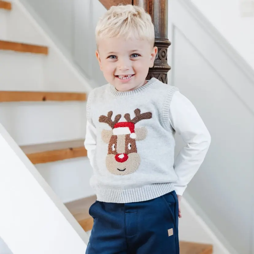 Hust and Claire Hust and Claire - Vest Princo Reindeer Soft Grey Melange