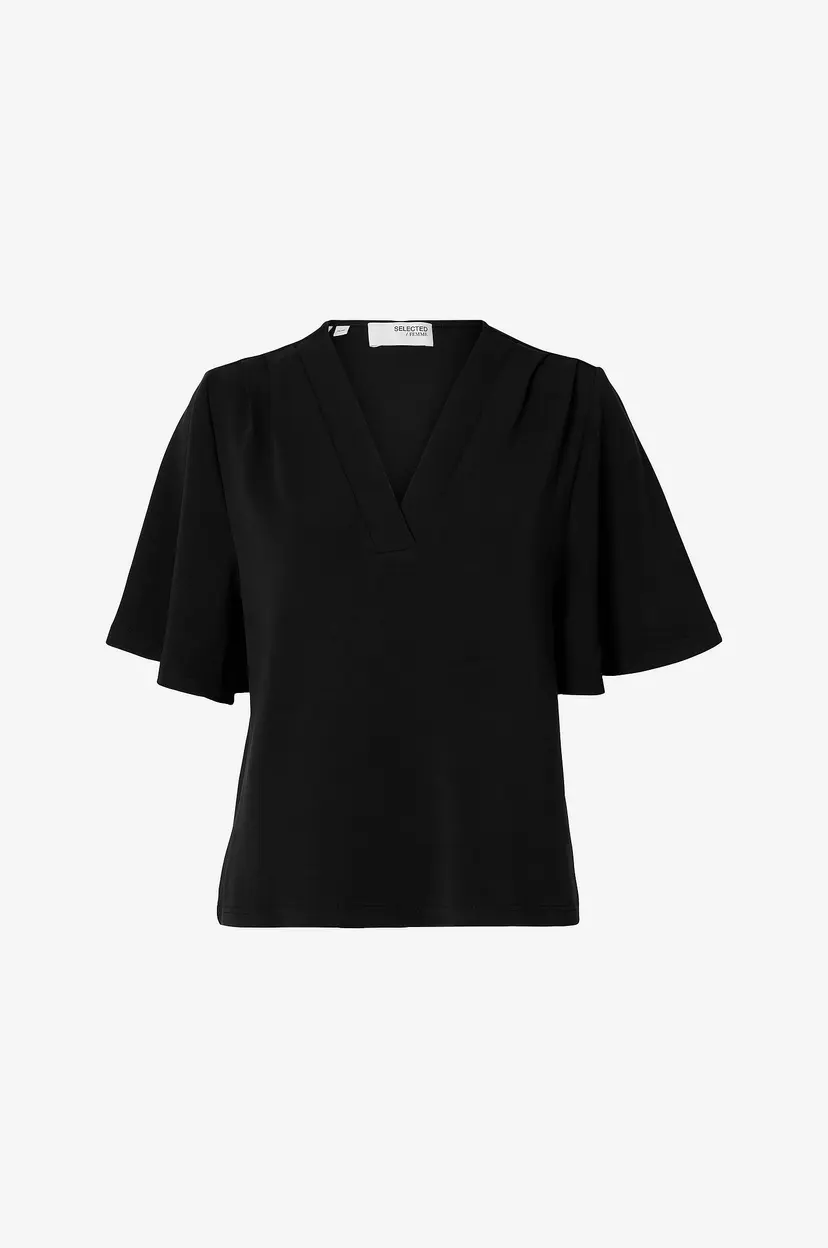 Selected Women Topp slfTenny SS V-neck Top - Svart