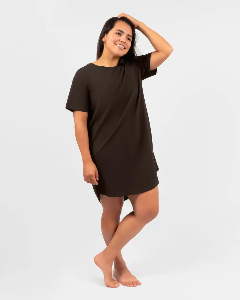 Threadmill Sue Mocha Brown Night Dress Short Sleeve