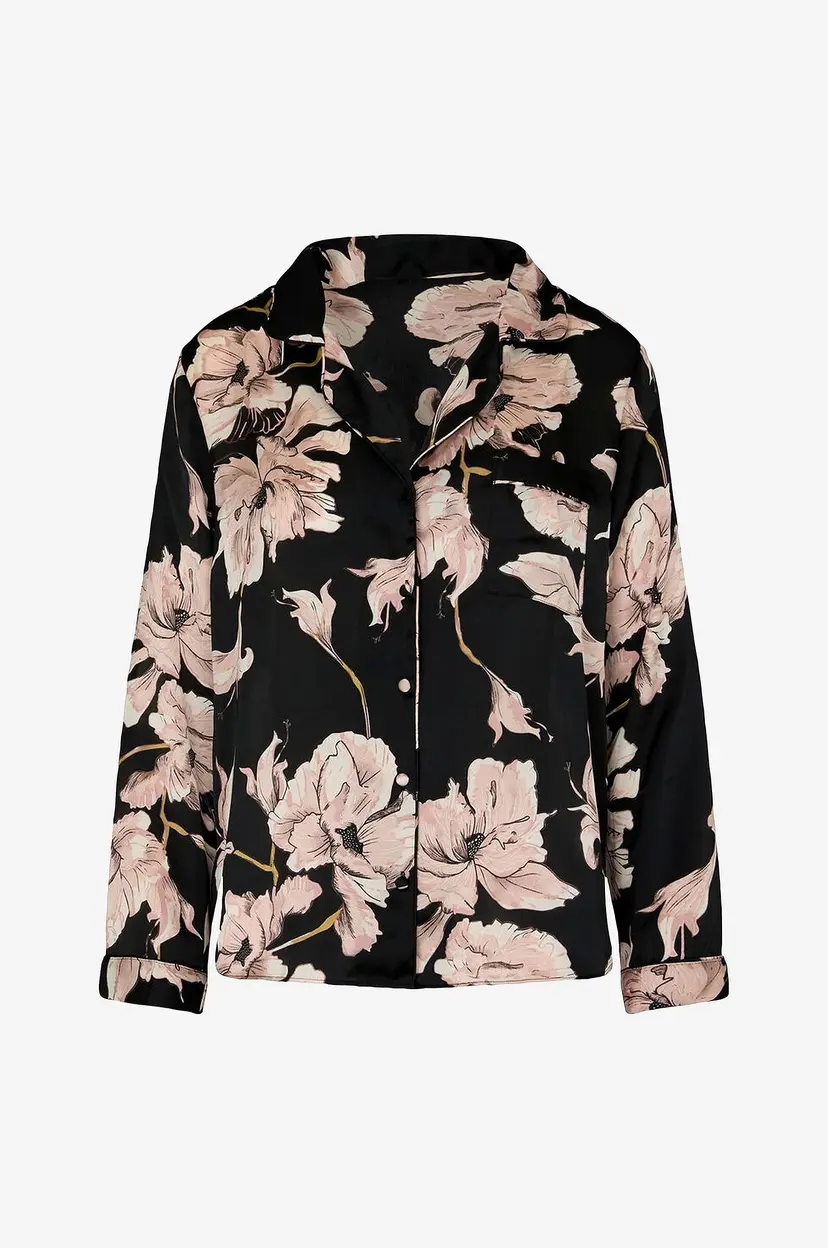 Hunkemöller Pyjamasskjorte Jacket Ls Satin Flower - Svart