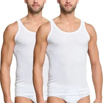 Schiesser Schiesser 2P Essentials Fine Rib Undershirts Hvit bomull X-Large Herre