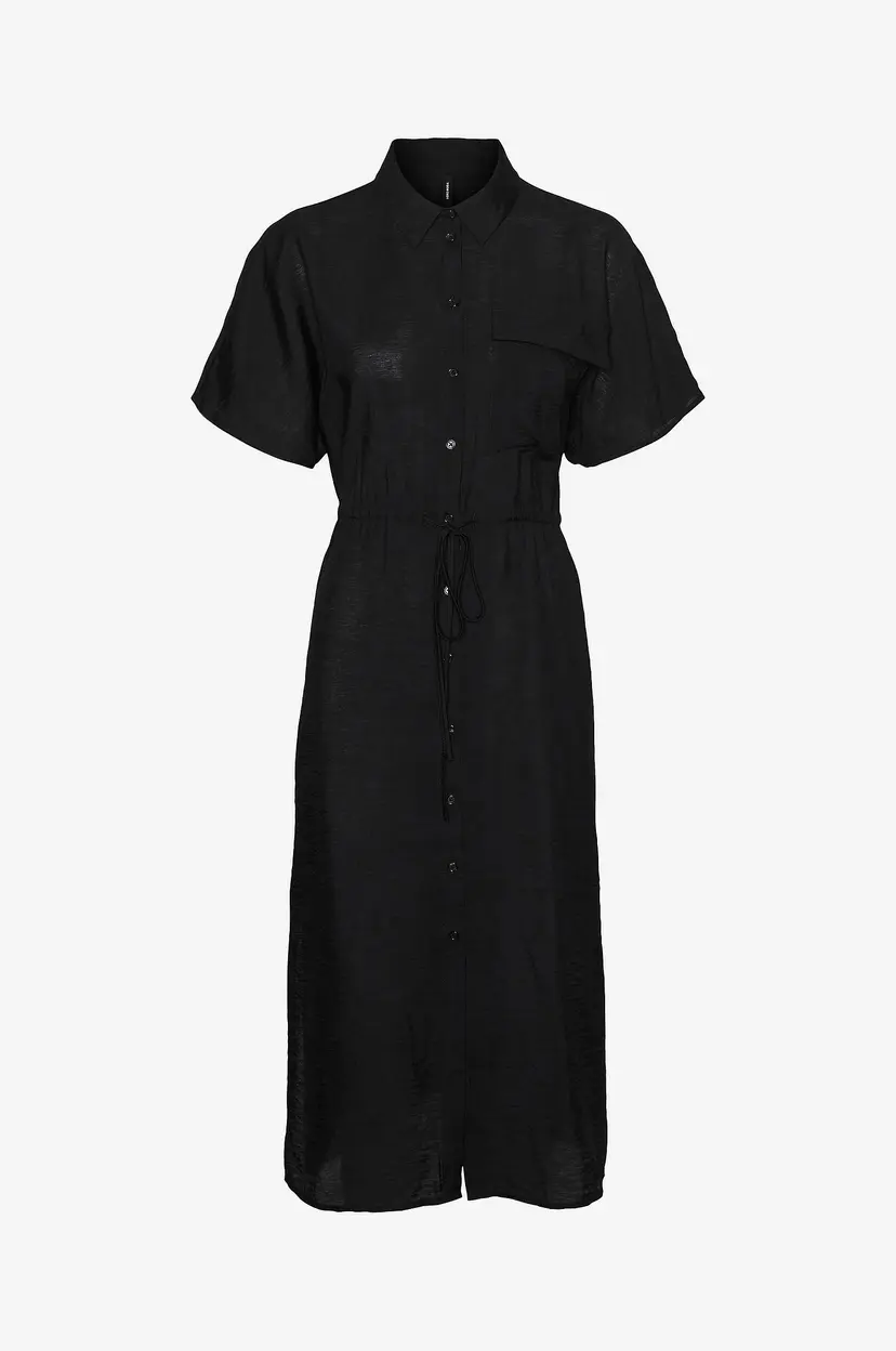 Vero Moda Skjortekjole vmIris S/S Shirt Calf Dress Wvn - Svart