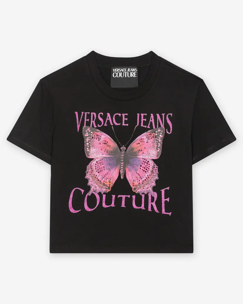 Versace Jeans Couture Versace Jeans Couture Logo Butterfly Black Cropped t-shirt
