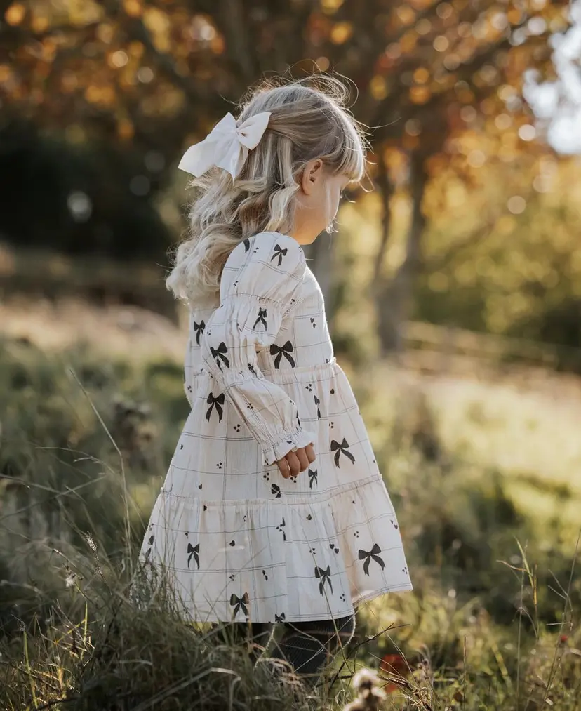 Fliink Fliink Bow Ls Dress Light Woven Sandshell Aop. (98 /3 år)
