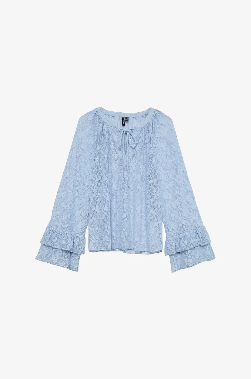 Vero Moda Bluse vmLoulou Lace LS Flounce - Blå