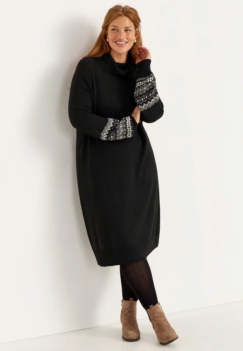 Cellbes of Sweden Strikket kjole med jacquard- mønstrede ermer