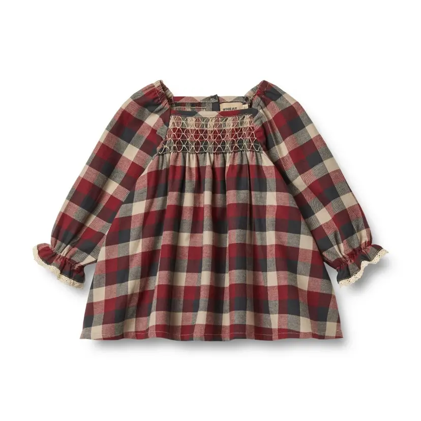 Wheat Wheat, Dress L/S Lace Bella baby, red blue check