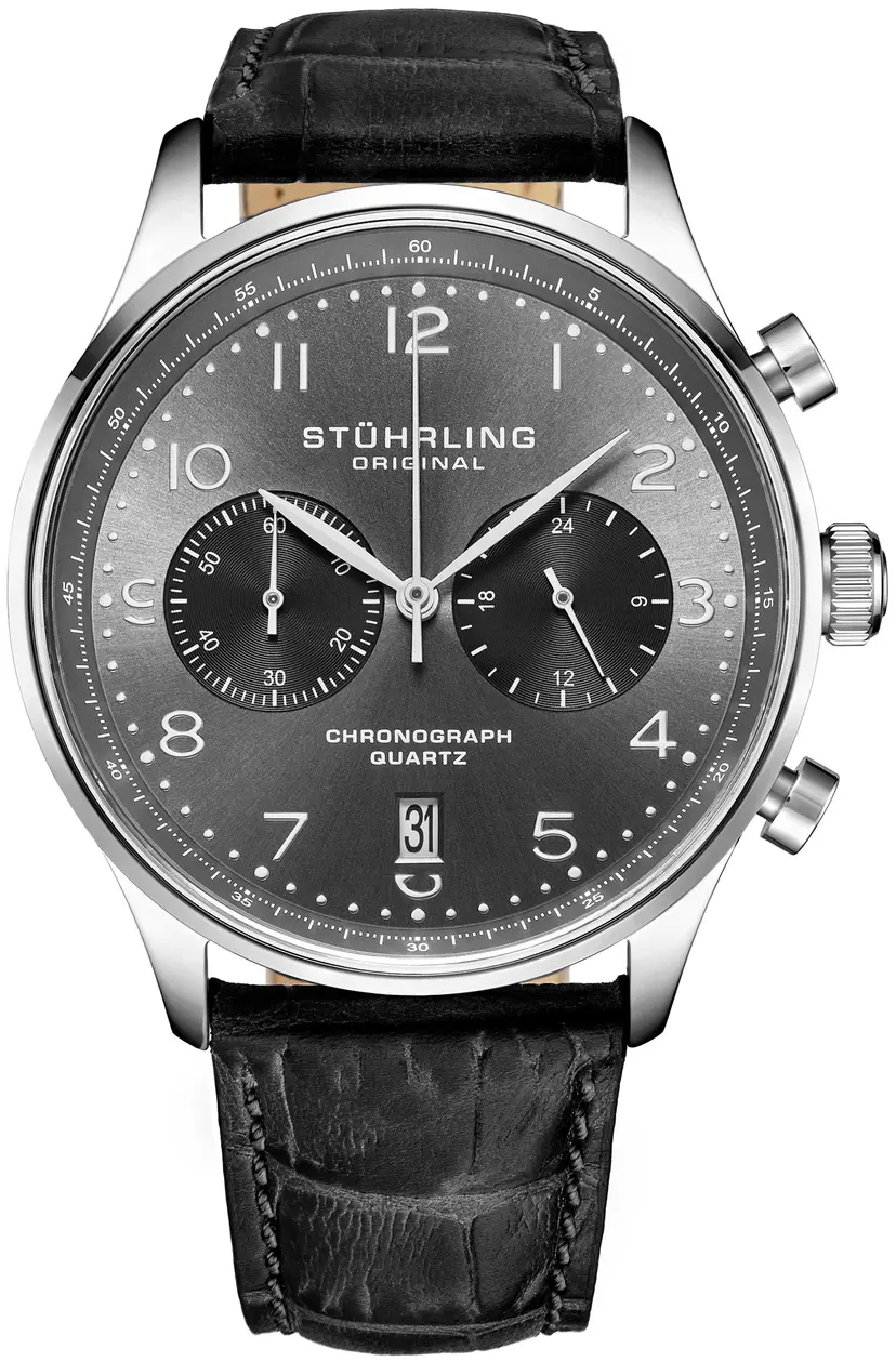 Stührling Original Stührling Original Herreklokke 4012.2 Gr1-Q Grå/Lær Ø42 mm