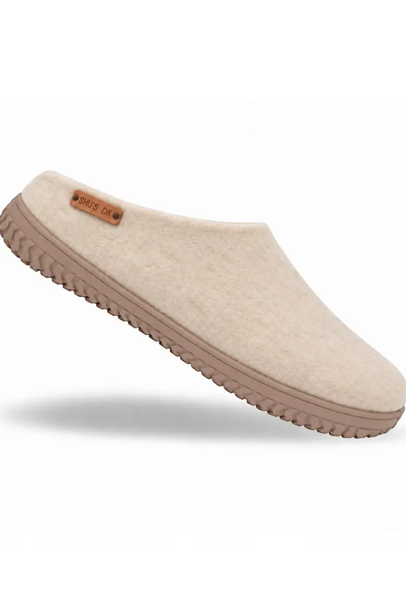 SHUS Uldtøffel (100% ren uld) - Model beige m/Gummisål - EU 38