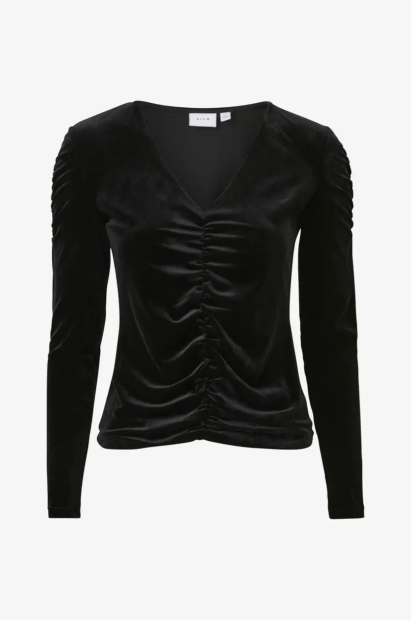Vila Topp viVelida V-neck L/S Velvet Top - Svart
