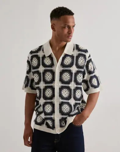 Jack & Jones Jack & Jones Jororchard Knit Crochet Polo Mønstrete skjorter Svart