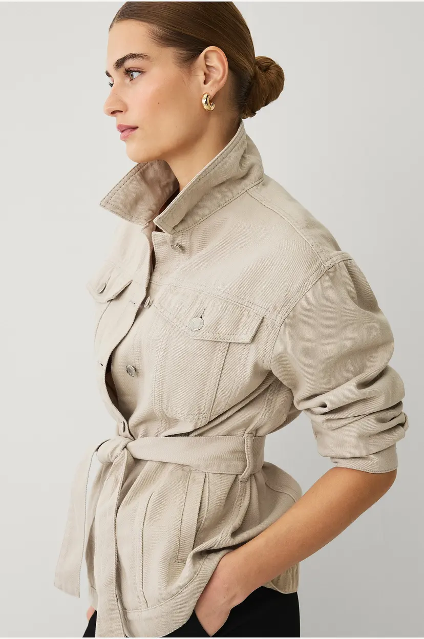 Ellos Collection Denim jakke med knytbart belte - Beige