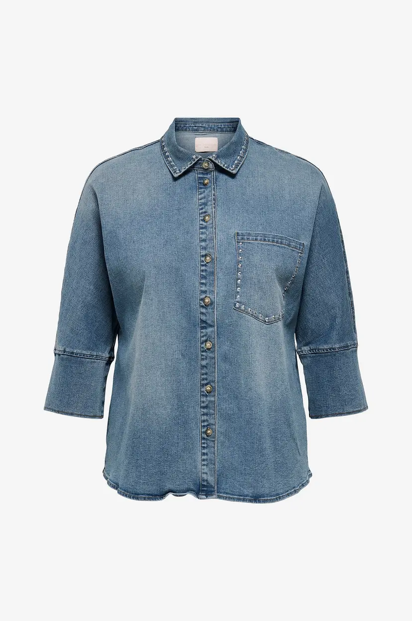 Only Carmakoma Denimskjorte carGrace 3/4 Stud Dnm Shirt Gua - Blå