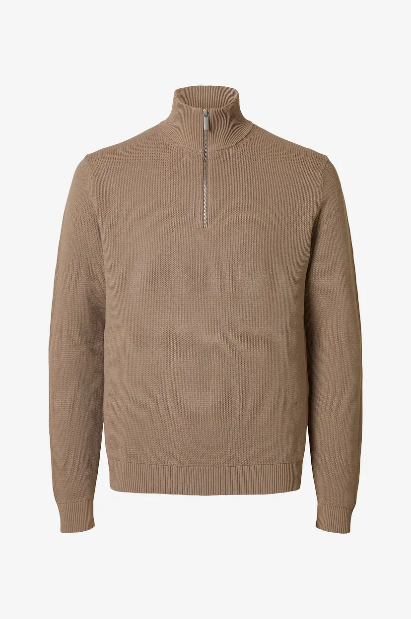 Selected Men Genser slhDane LS Knit Structure Half Zip - Brun