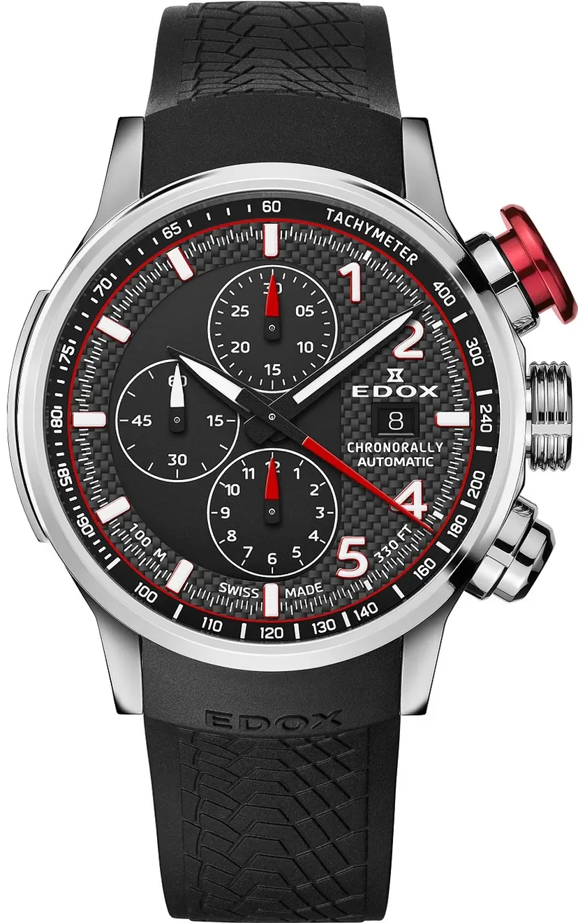 Edox Edox Herreklokke 01129-TRCA-NCAR Chronorally Sort/Gummi Ø45 mm