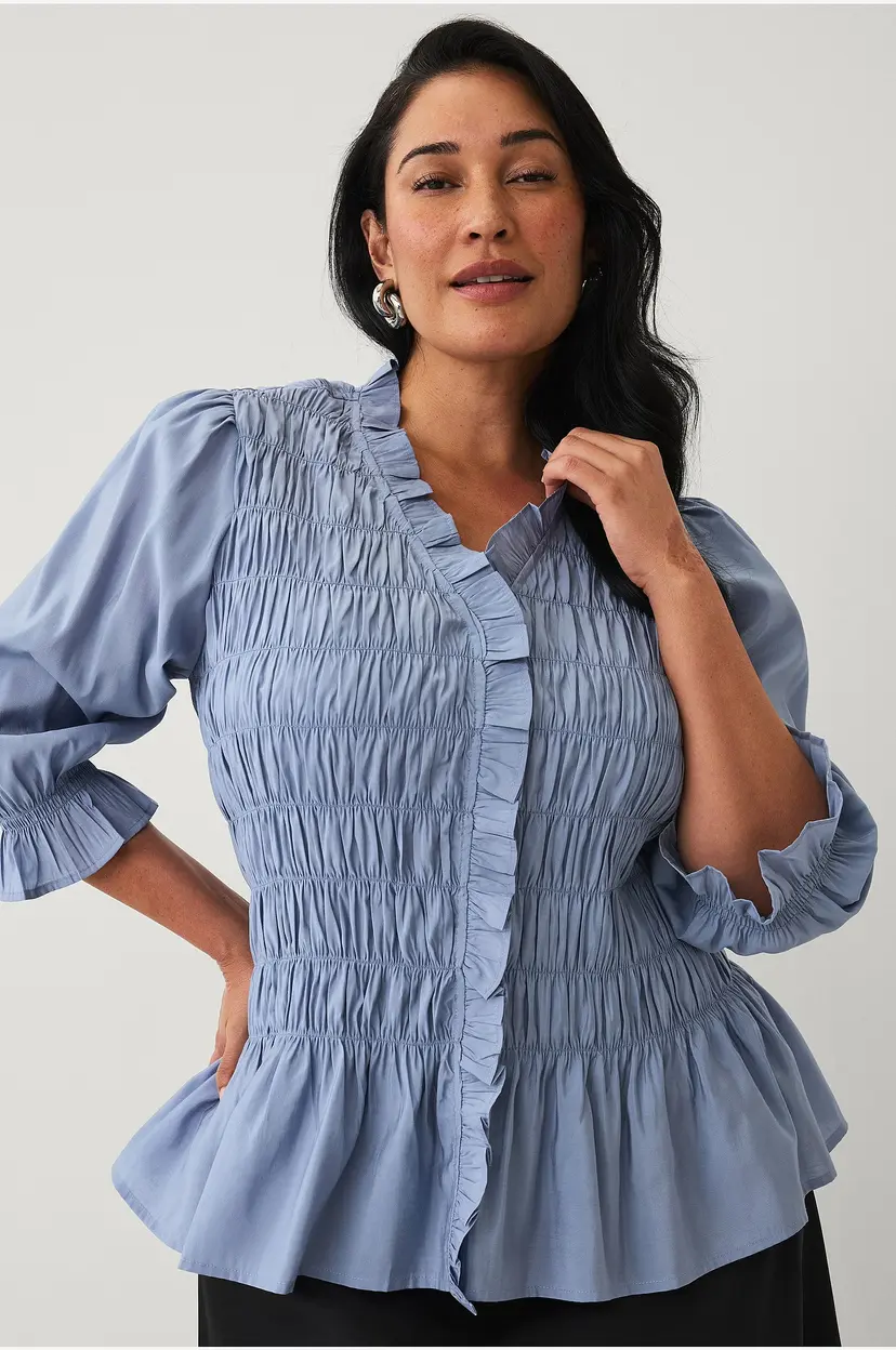 Ellos Plus collection Bluse med vaffelsøm - Blå