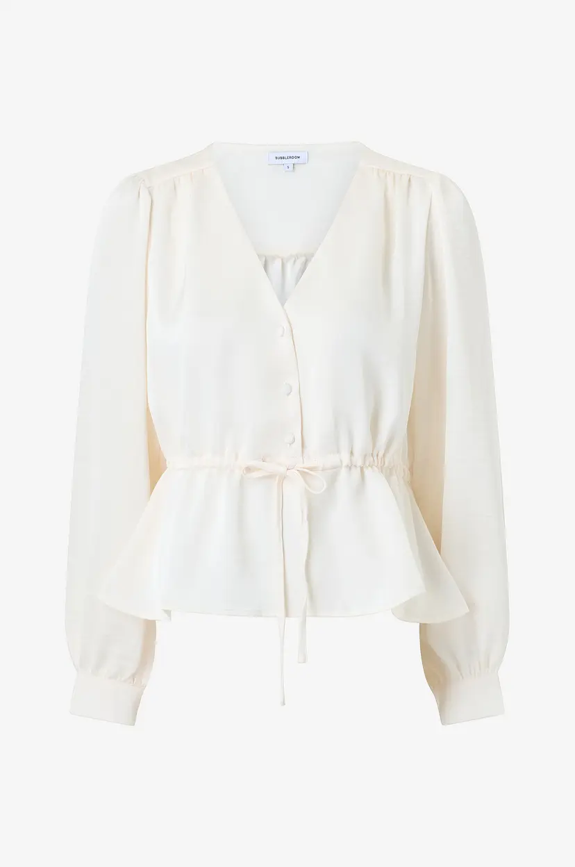 Bubbleroom Peplumbluse Satin Puff Sleeve Blouse - Hvit
