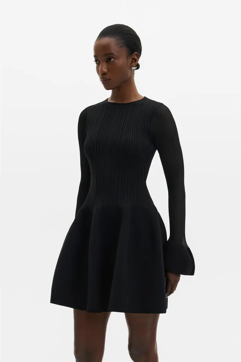 Malina Elona Voluminous Skirt Knitted Dress Black - XS