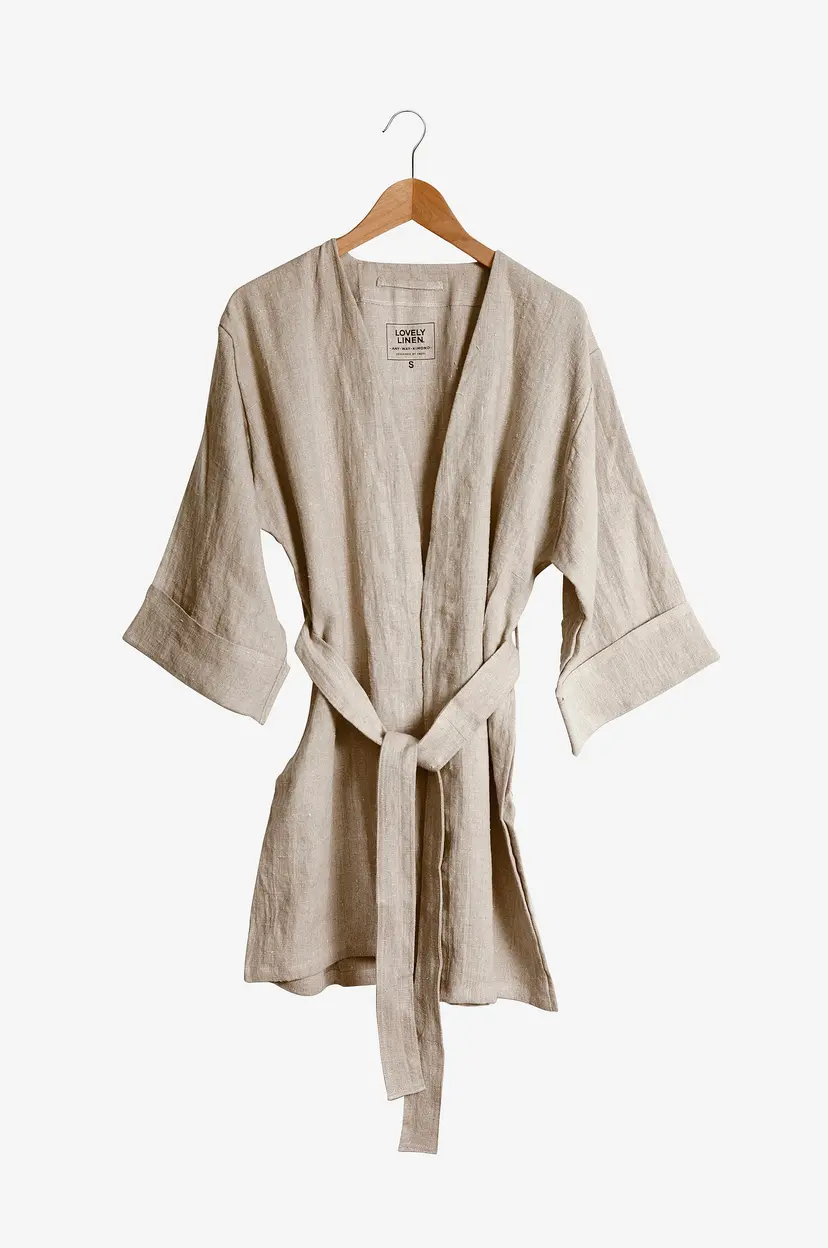 Lovely Linen Kimono Lovely Long i vasket lin - Beige