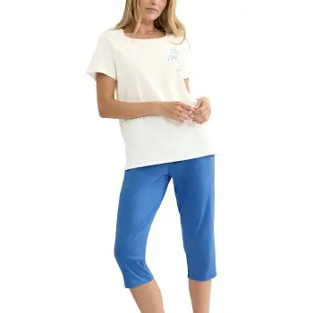 Triumph PK 02 Capri Pyjama Set Hvit/Blå bomull 36 Dame