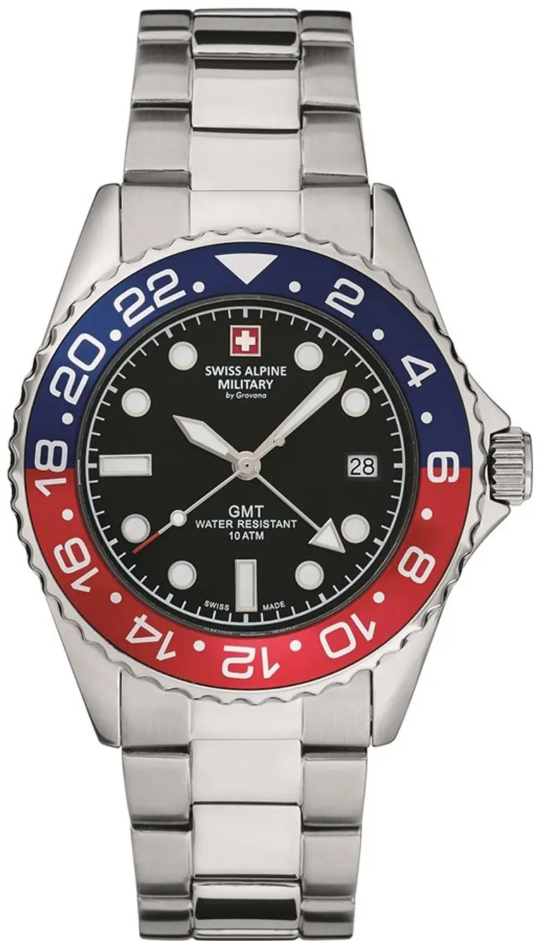 Swiss Alpine Military Swiss Alpine Military Herreklokke 7052.1131 GMT Sort/Stål Ø42 mm