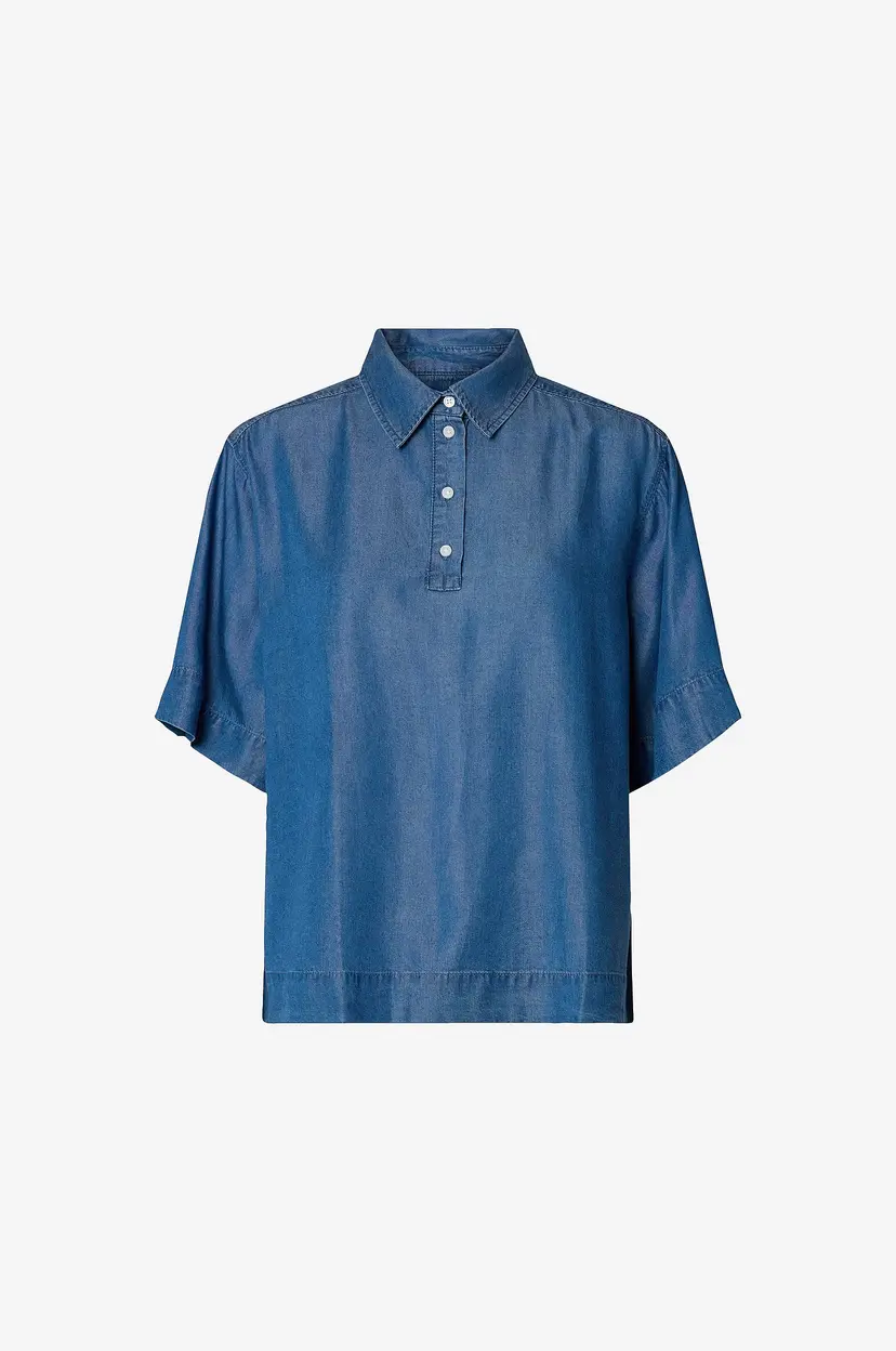 Selected Women Denimskjorte slfJanna 2/4 Polo Shirt - Blå
