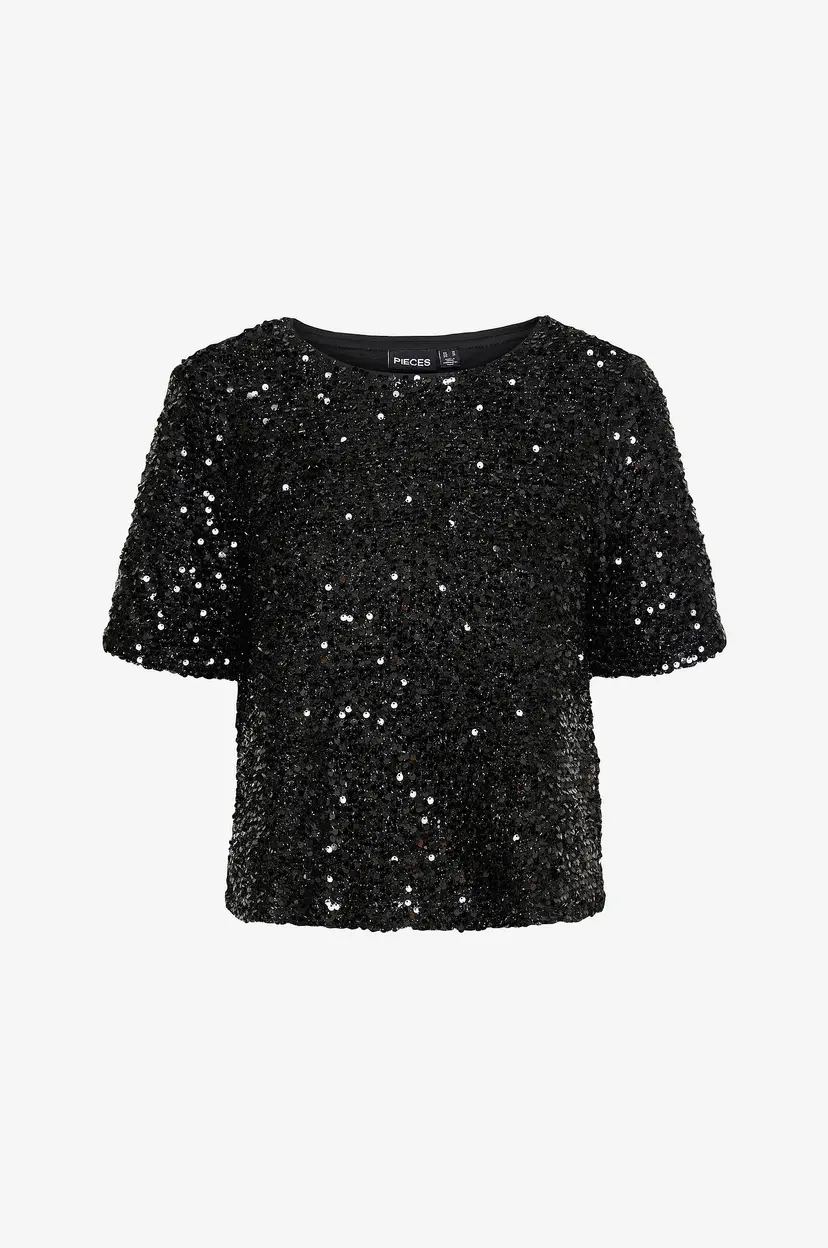 Pieces Topp pcSerena Sequin SS O-neck Top - Svart