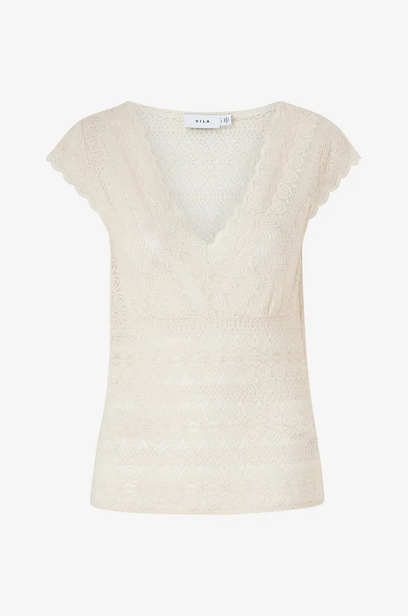 Vila Topp viChikka V-neck Cap Sleeve Top - Beige