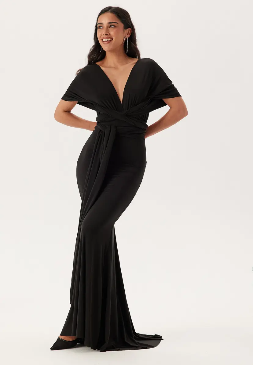 Goddiva Multi Tie Fishtail Maxi Dress