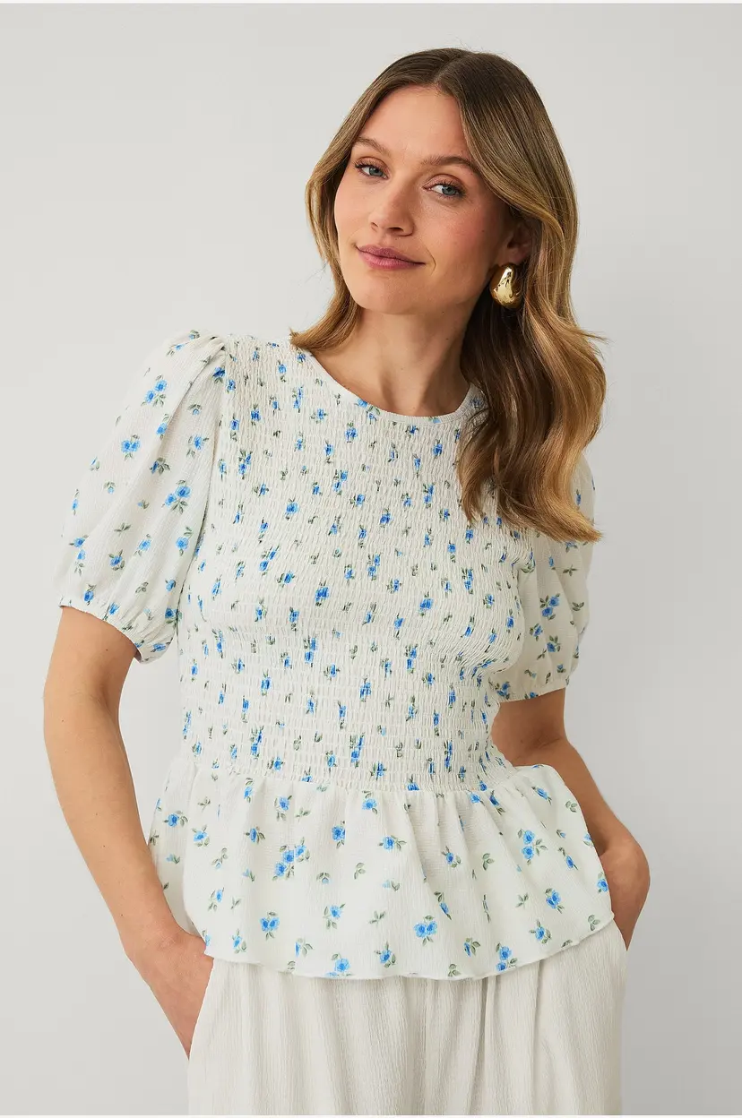 Ellos Collection Jerseybluse med vaffelsøm - Hvit