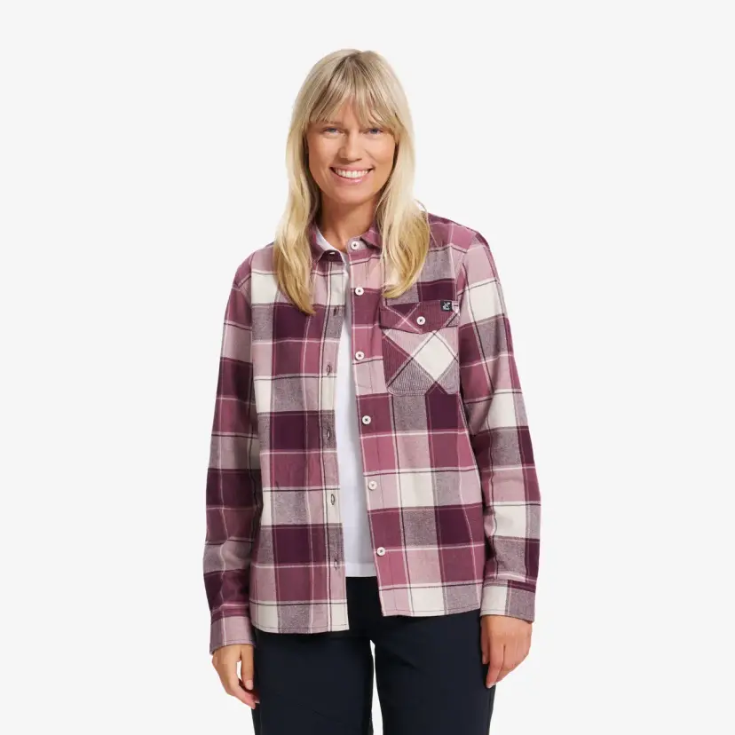 RevolutionRace Bonfire Flannel Shirt Dame Winetasting/Oatmeal