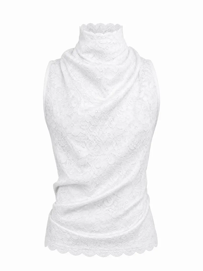 MURLONG CRES Helena High-Neck Lace Halter Top White, XS-S