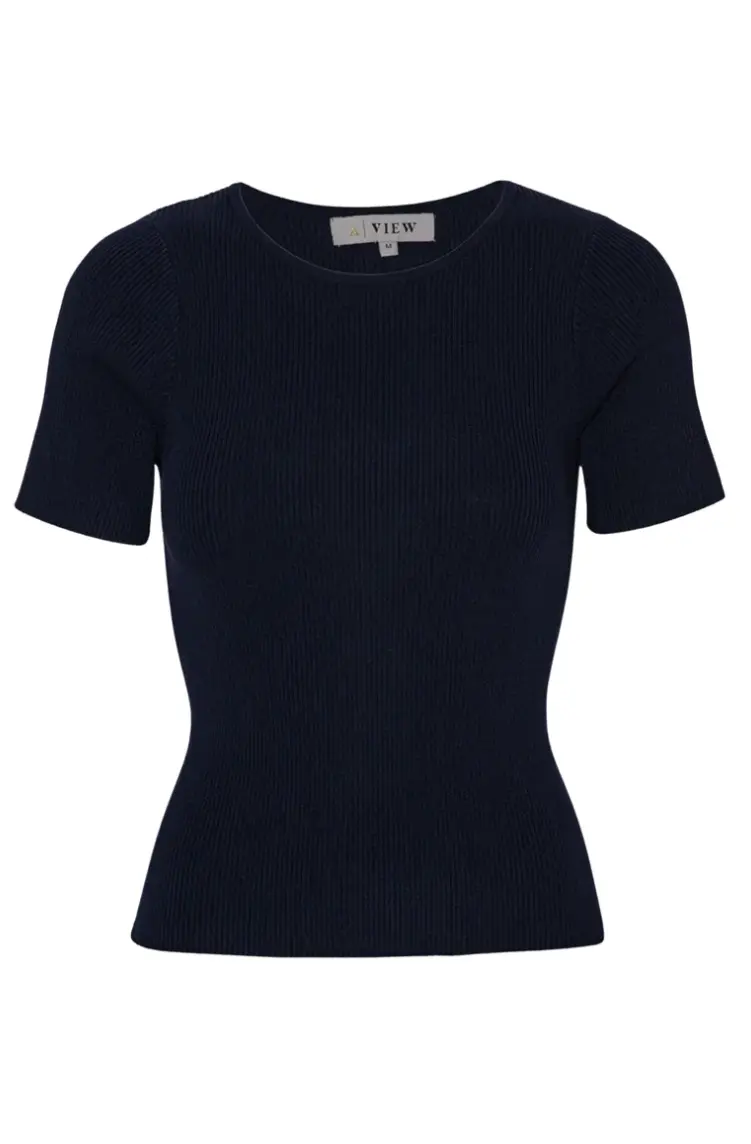 A-View Rib Knit Short Sleeve Top