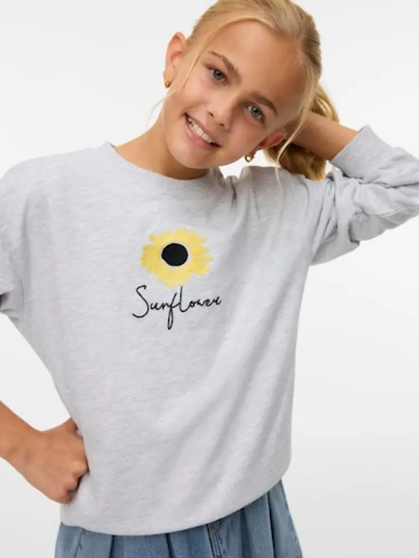 Vero Moda Girl Vero Moda Girl Ulla Trina kort sweatshirt  ekstra lys grå melert (158/164)