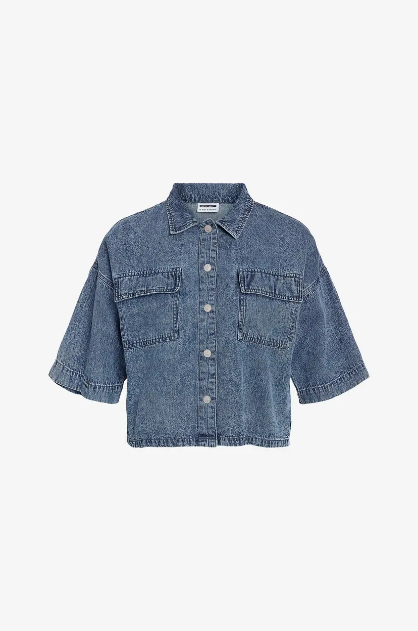 Noisy May Curve Denimskjorte nmEnza S/S Reg Crop Shirt Mg004mb - Blå