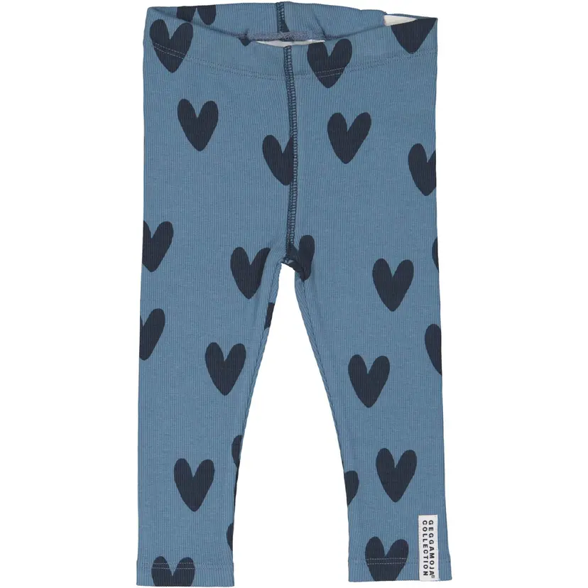 Geggamoja Leggings i bomullsribb Blå hjärta - 146/152