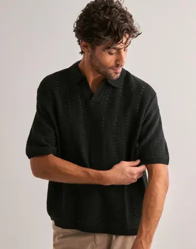 Jack & Jones Jack & Jones Jorparos Knit Easter Ss Crochet Pol Kortermet poloskjorte Svart