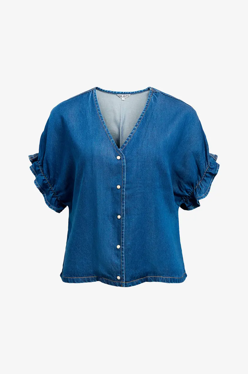 Object Collectors Item Denimbluse objFrame 2/4 V-neck RE - Blå