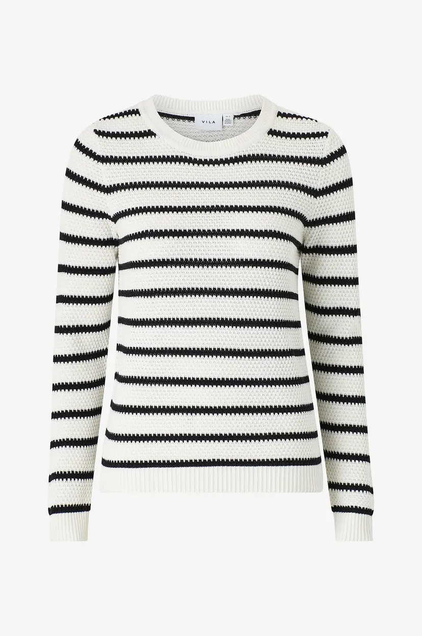Vila Genser viDalo O-neck L/S Stripe Knit Top - Hvit