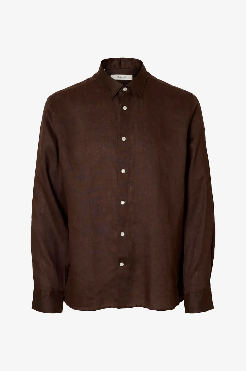 Selected Men Skjorte slhRegkylian-linen Shirt LS Classic - Brun