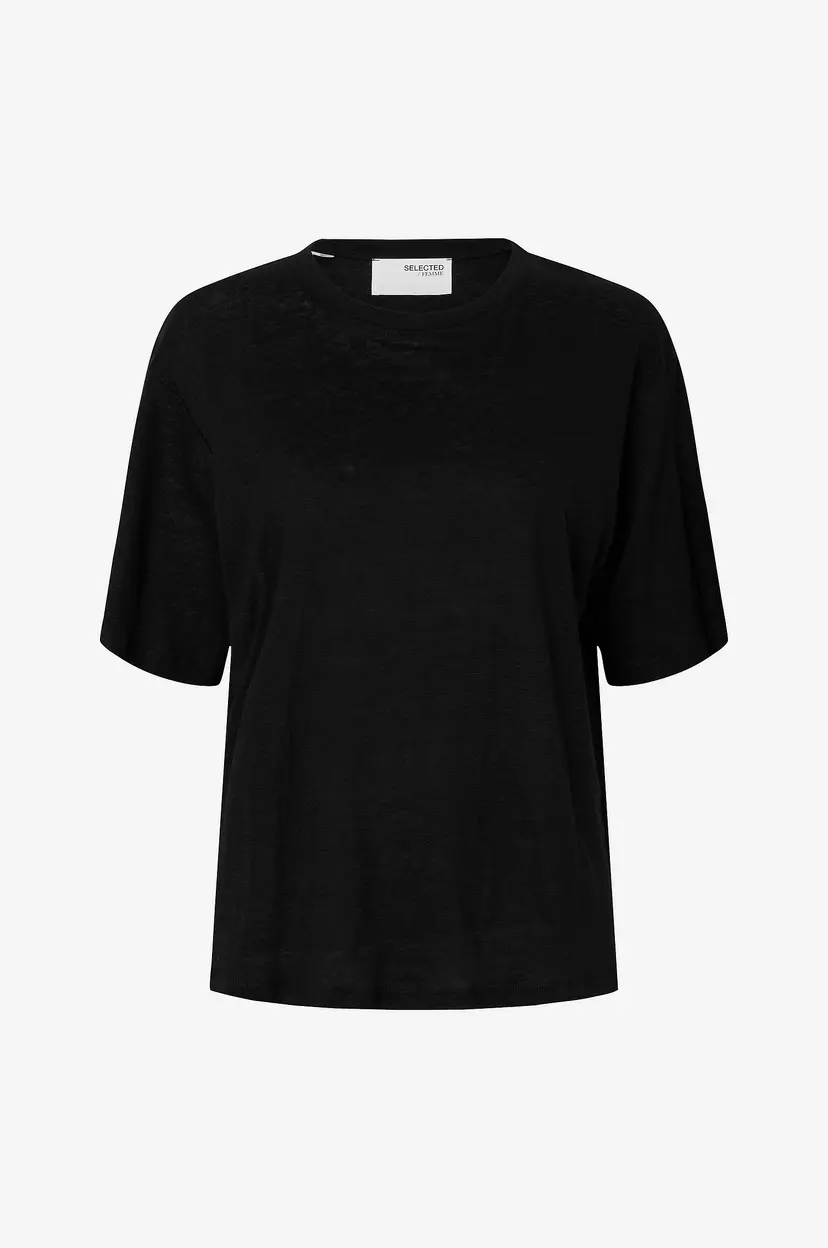Selected Women Topp i lin slfVilja Linen SS Tee - Svart