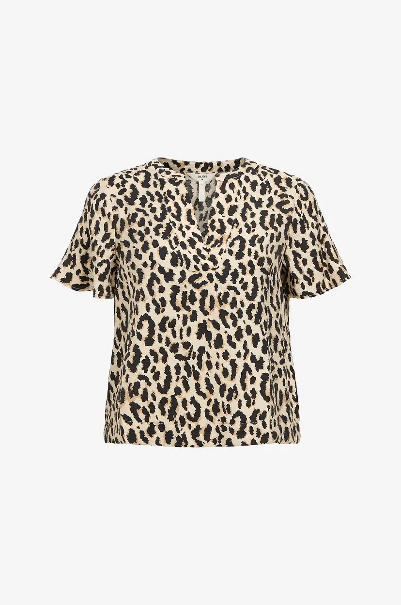 Object Collectors Item Bluse objKarina S/S RE V-neck Top - Beige