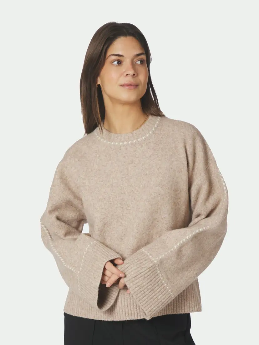 Neo Noir Roeme Knit Stitch Blouse Beige Melange - XS