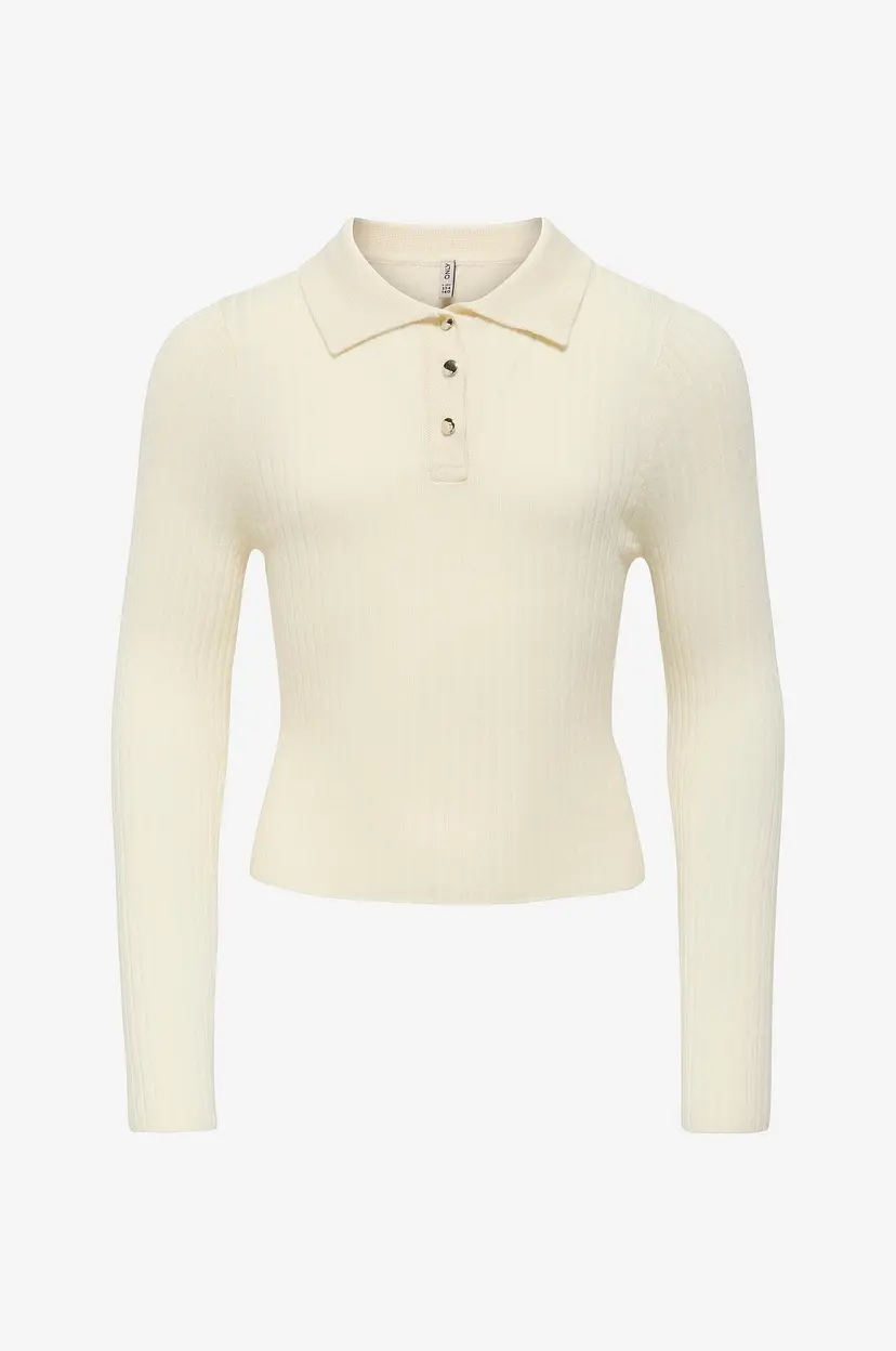 Kids Only Topp kogMila LS Rib Button Polo Neck CP - Natur
