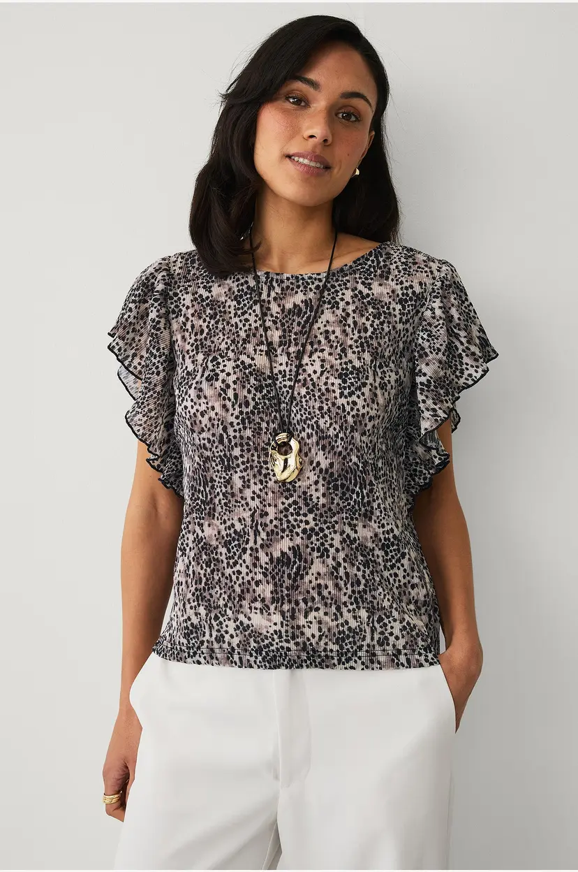 Ellos Collection Jerseybluse med draperte volangermer - Svart