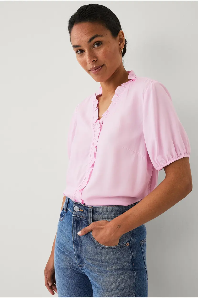 Ellos Collection Bluse med volang - Rosa